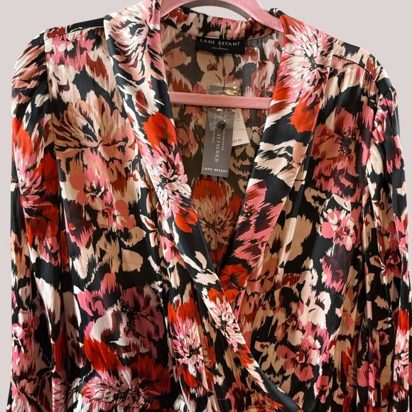 Lane Bryant‎ Long Sleeve Shawl Collar Wrap Midi Dress Size 18 IKat Floral NWT - Picture 6 of 8